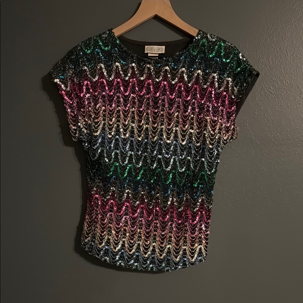 Multicolor Sequin Short Sleeve Top